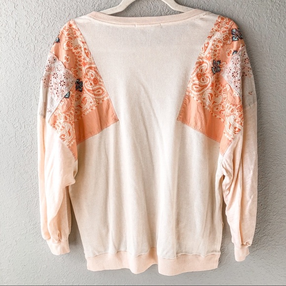 Free People Feelin It Alabaster Patchwork Oversized Top Size S Casual Slouchy - Picture 10 of 11
